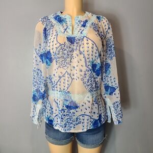 Funky People Vtg Dainty Lace Top Floral Cottage Boho Gypsy‎ Sz Medium Resort 90s